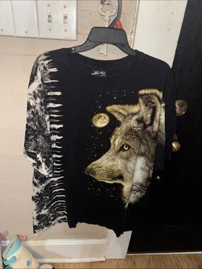 Jays Rock Wolf Moon Graphic Tee - Black with White Tie-Dye Accent XXL
